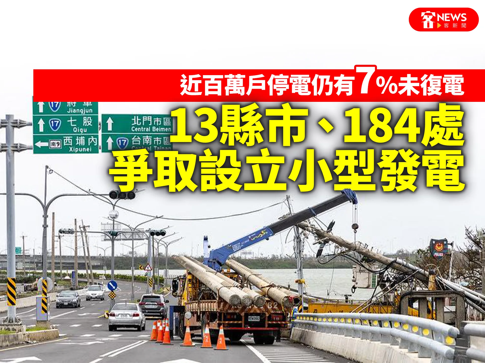 近百萬戶停電仍有7%未復電　13縣市、184處爭取設立小型發電's story cover image