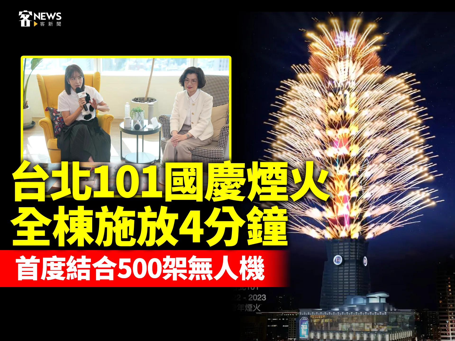 台北101國慶煙火全棟施放4分鐘　首度結合500架無人機's story cover image