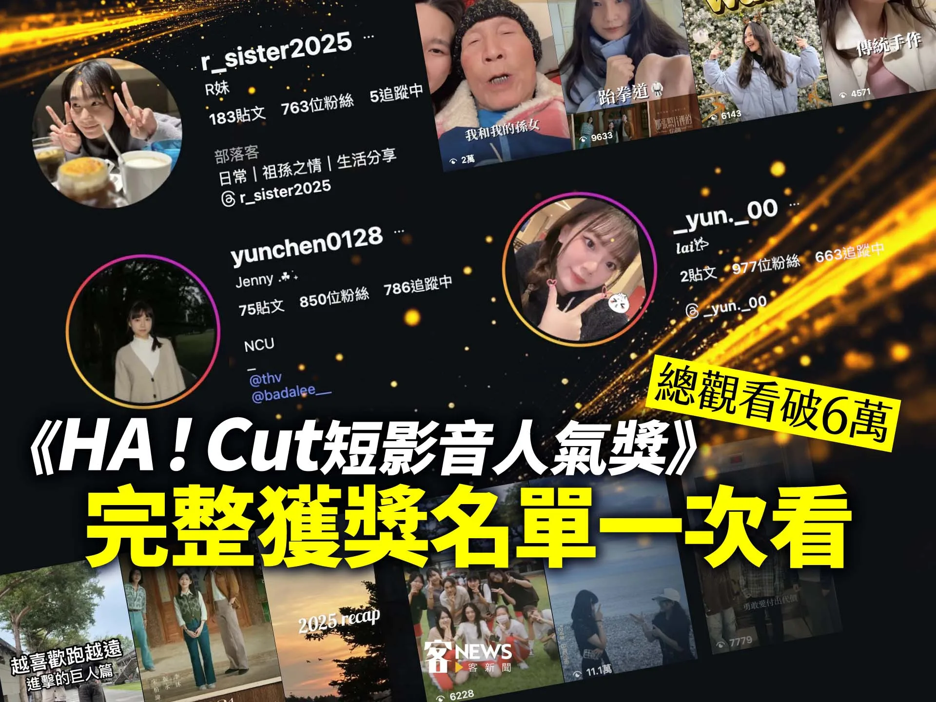 《HA！Cut短影音人氣獎》總觀看破6萬　完整獲獎名單一次看's story cover image