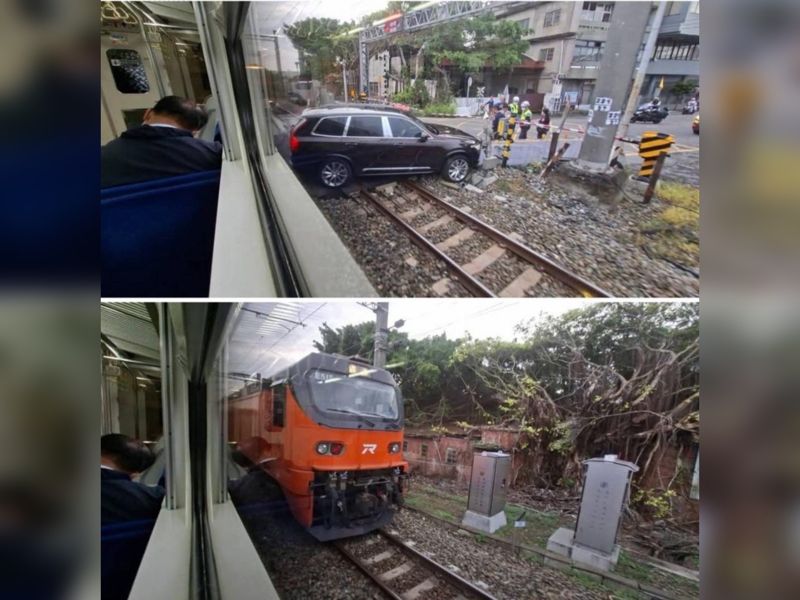 誇張畫面曝！轎車衝撞平交道護欄「卡死鐵軌」　自強號急煞通勤族崩潰's OG Image